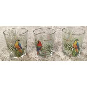 Margaritaville Set Of 3 Lowball Bar Glasses Jimmy Buffett Parrot Embossed